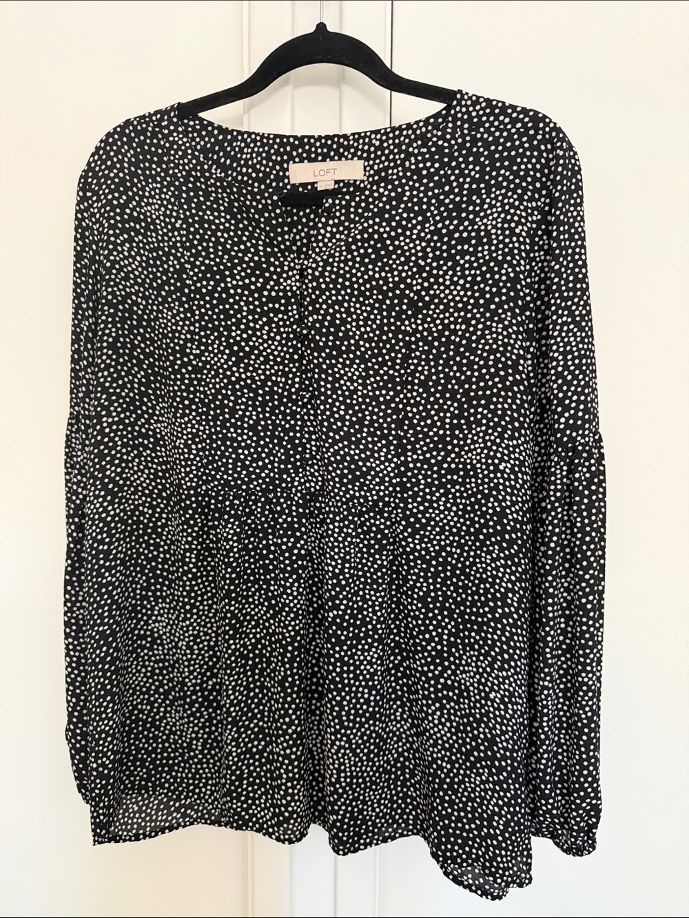 LOFT Black and White Polka Dot Long Sleeve Blouse